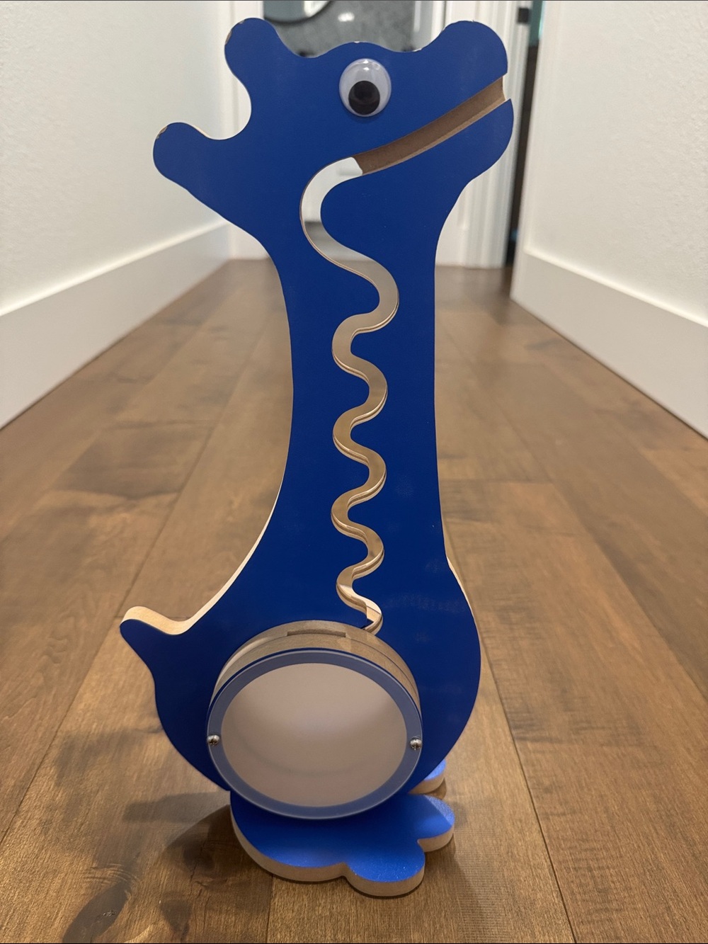 Blue Wooden Giraffe Money Bank with Wavy Coin Track